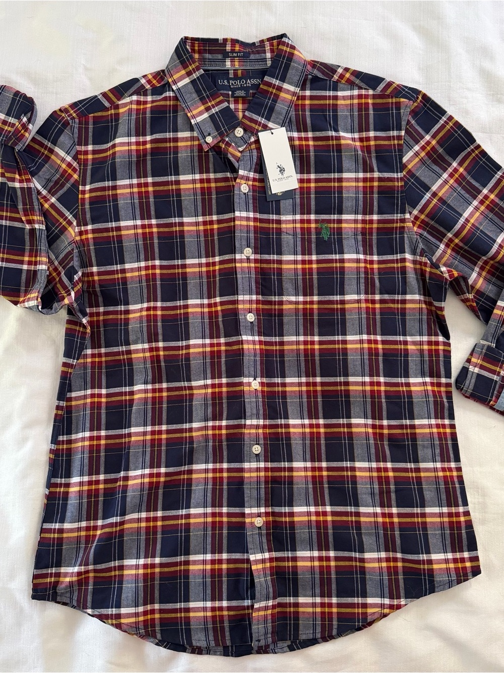 US polo assn NWT slim fit plaid button down collared shirt size men’s large